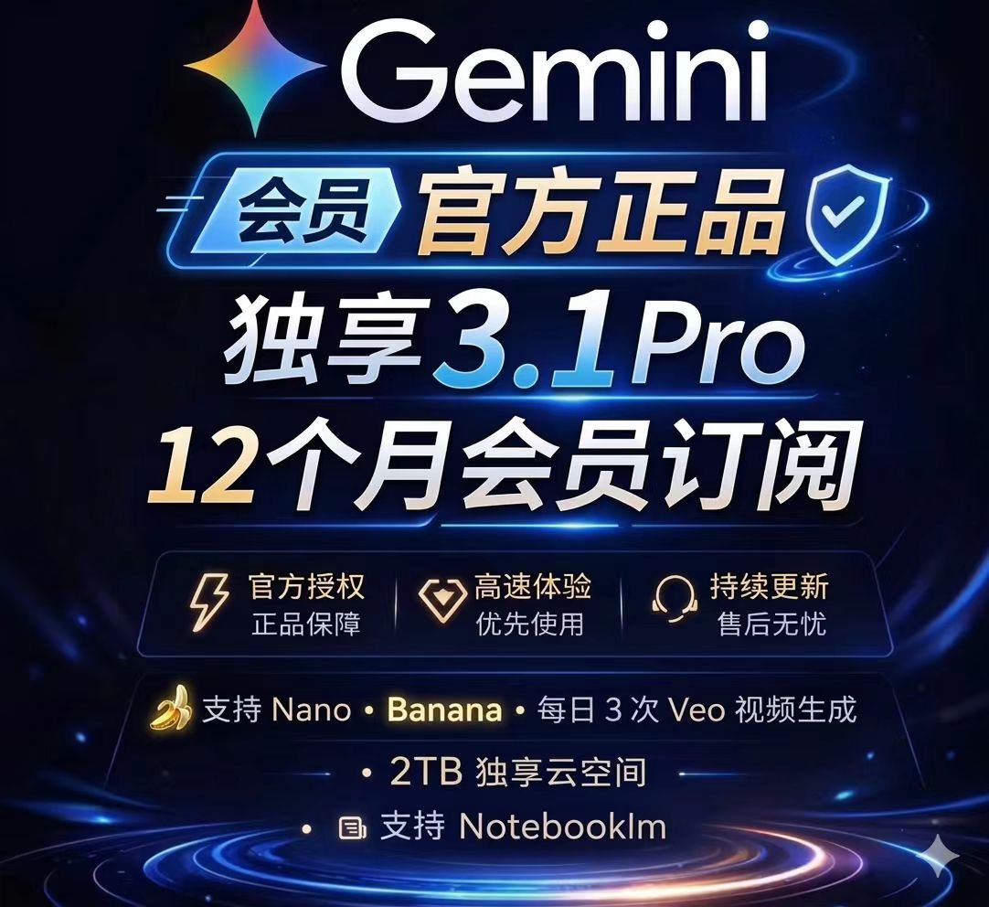 Gemini pro 一年会员权益自助订阅